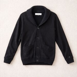 Beren Cardigan Sweater Black Shawl Collar Fleece Lined Button Front Size L